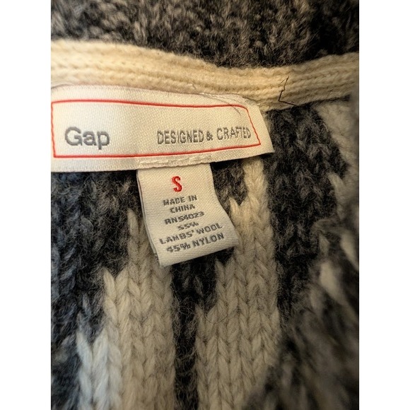 Gap Mens Chunky Jacquard Shawl Cardigan Sweater‎ Lambs Wool Gray Small - Picture 5 of 8